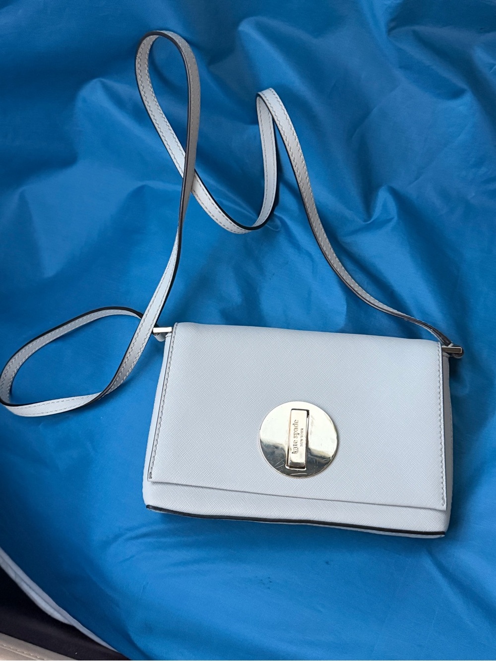 kate spade light blue leather crossbody with gold-tone clasp